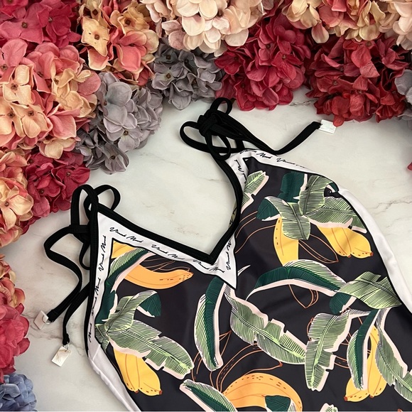 Boho Green & Black Floral Reversible Swimsuit with Shoulder Ties - Picture 13 of 16